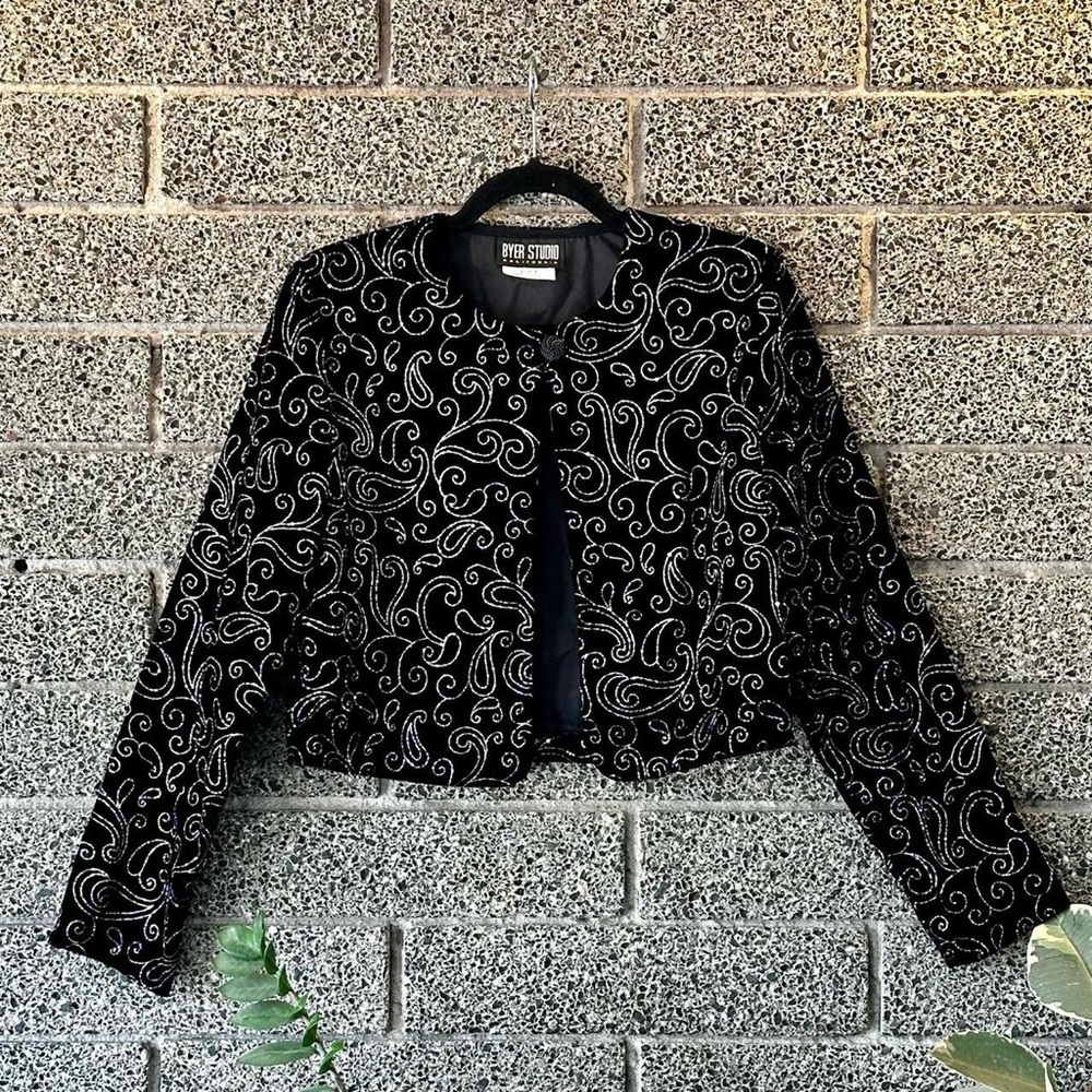 Vintage 90s Byer Studio Velvet & Glitter Bolero Jacket